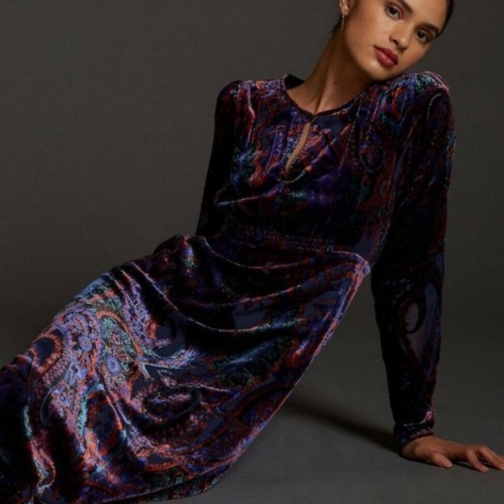 Anthropologie burnout velvet maxi dress